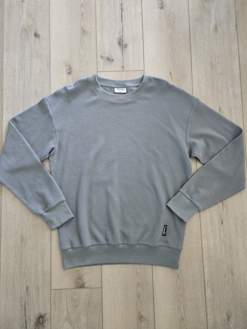 NWOT Comfrt Waffle Lounge Long Sleeve Crewneck Pullover Soft Sage Green Size S